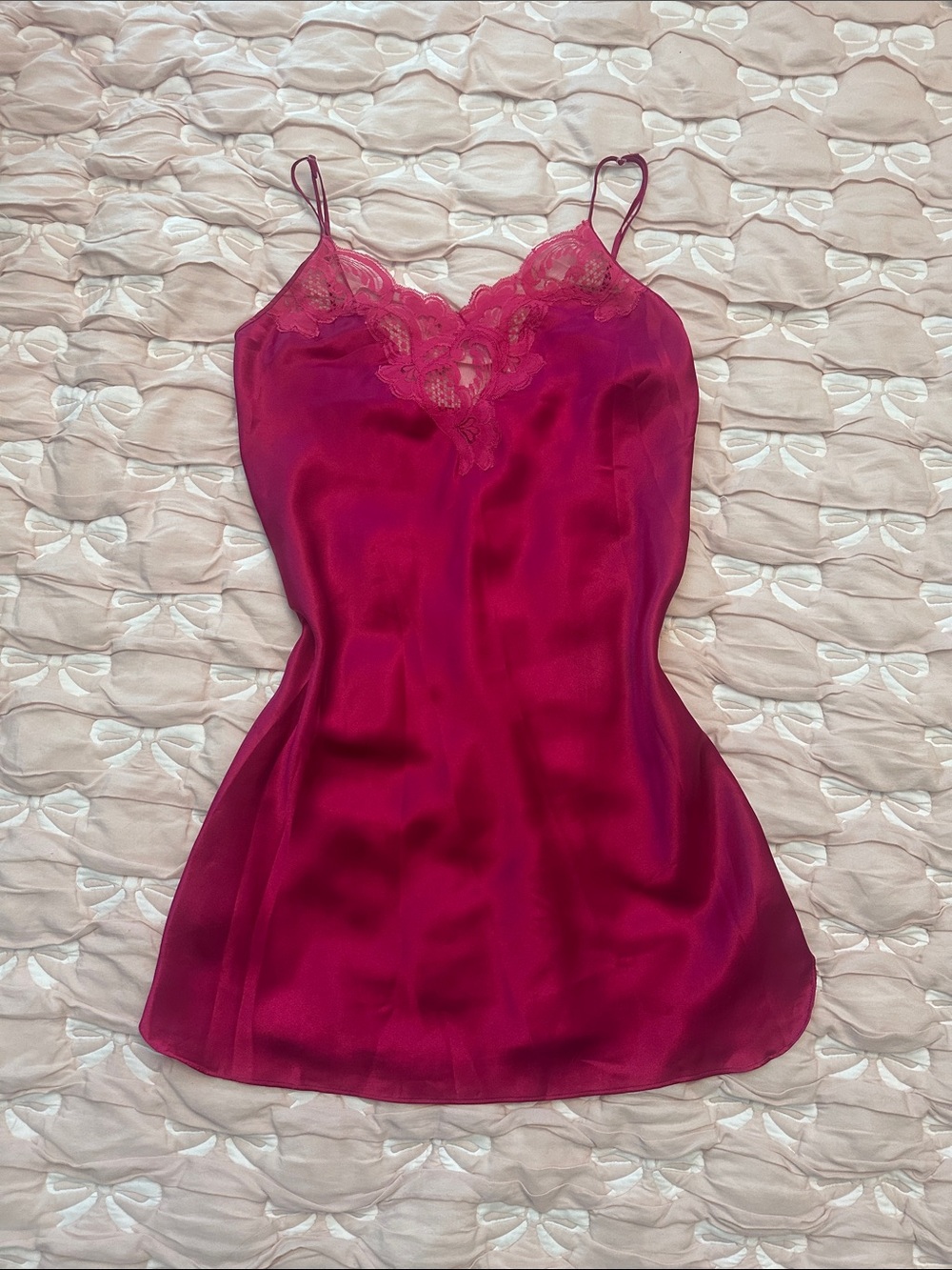 Adonna Satin Lace-Trim Chemise in Magenta